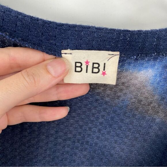 Bibi Women’s V Neck Tie Dye Long Sleeve Waffle Knit Shirt size S - Picture 2 of 4